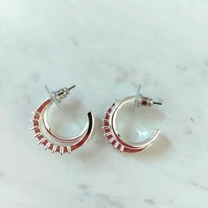 Double Hoop Silver Colored Earrings